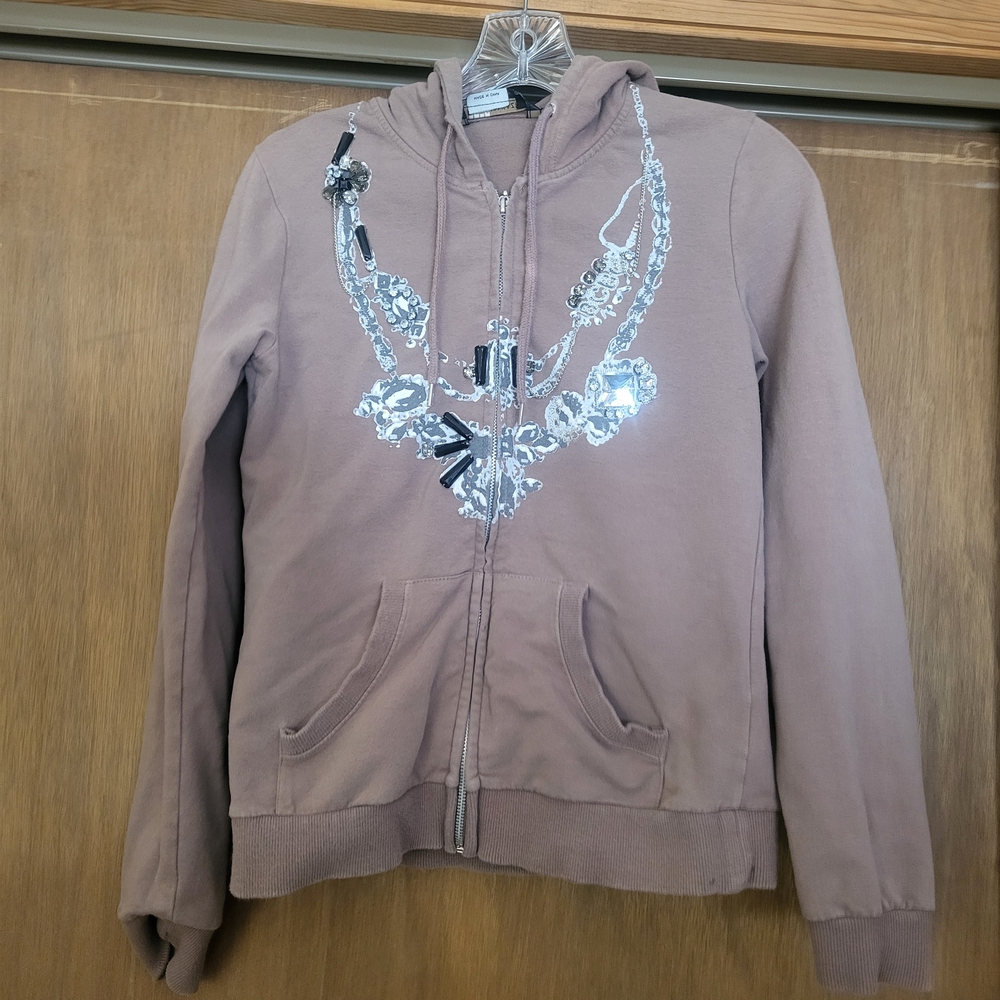BCBG MaxAzria Embellished Zip Hoodie, Small